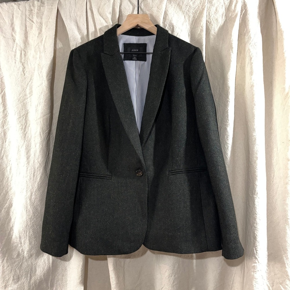 J.Crew Parke Blazer Moon Wool Herringbone Charcoal Grey Womens 16T Tall